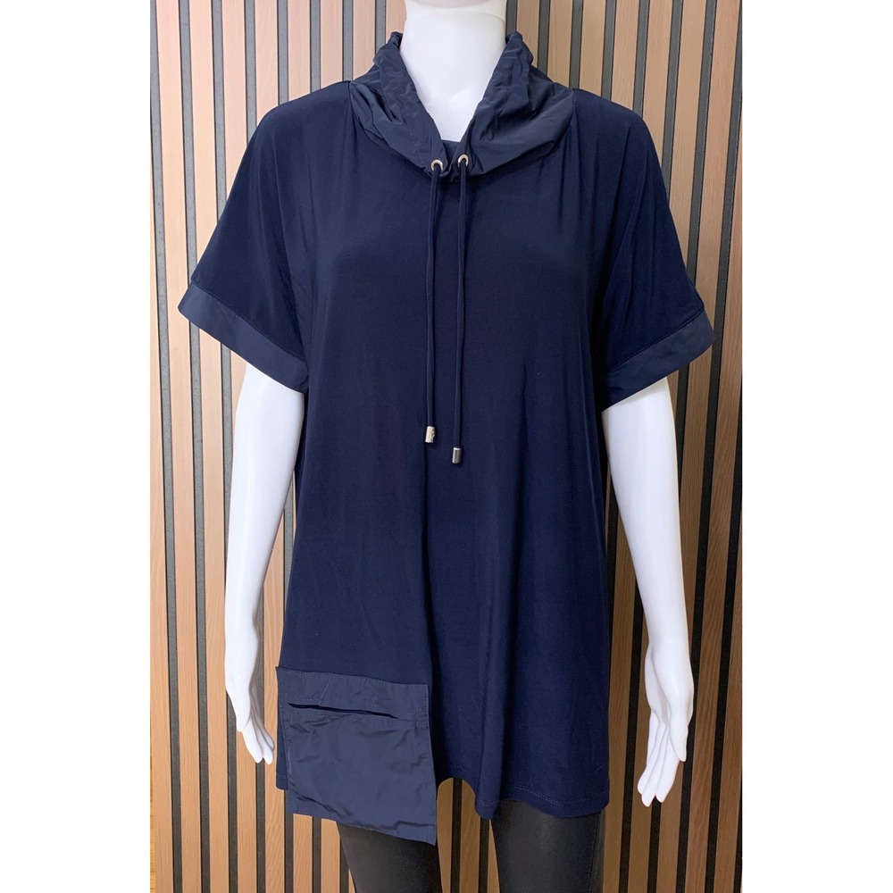 Joseph Ribkoff Navy Blue Funnel Neck Tunic Top Short Sleeve Lagenlook 14